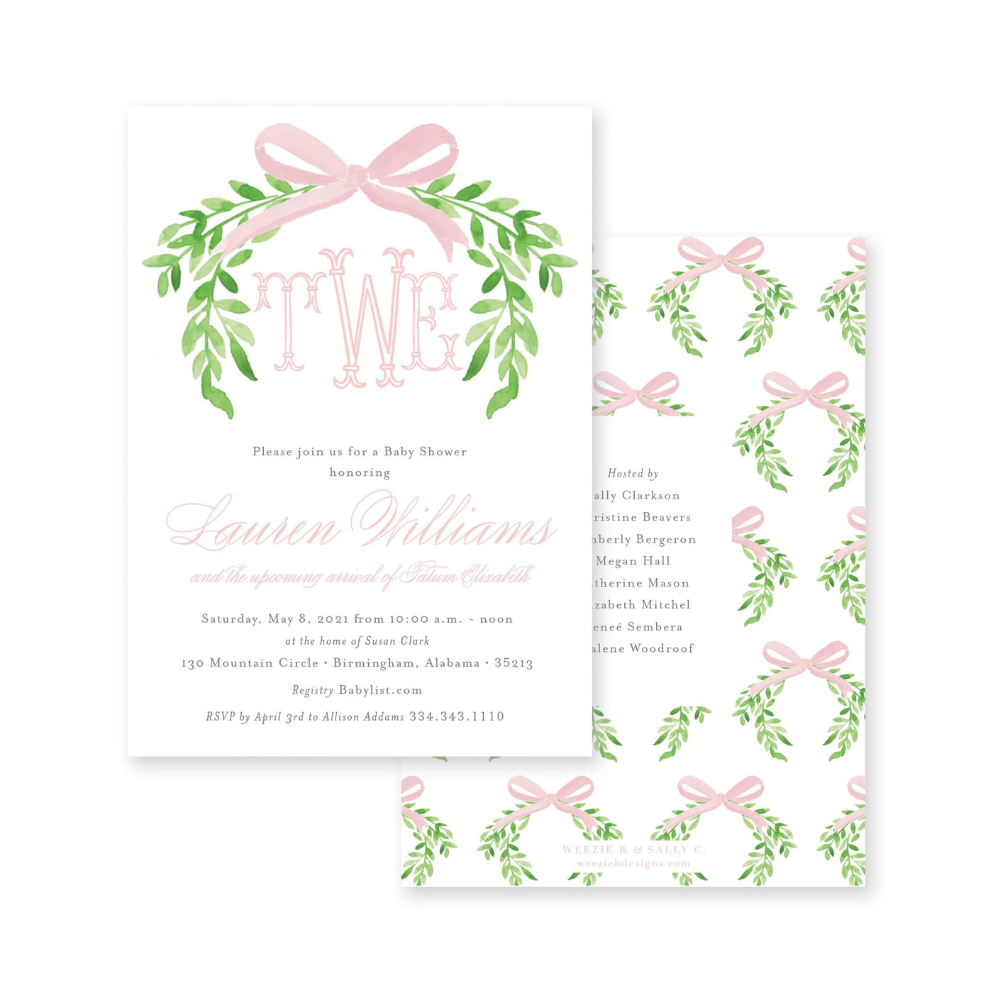Sweet Bow With Greenery Baby Shower