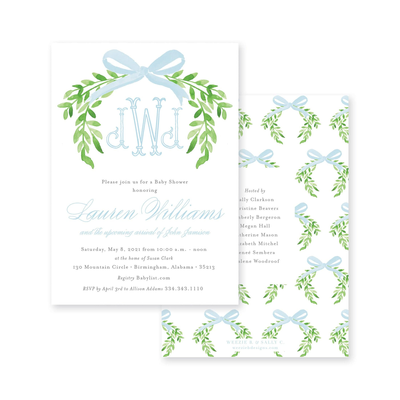 Sweet Bow With Greenery Baby Shower