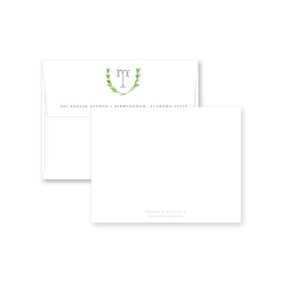 Watercolor Laurel Flat Note Card