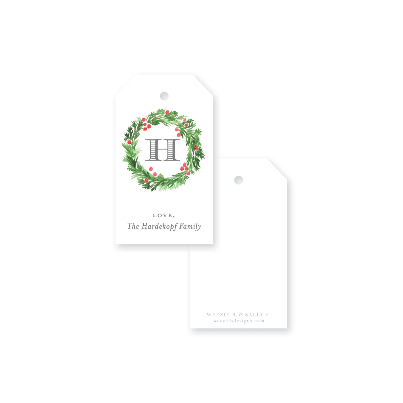 Evergreen Wreath with Berries Christmas Gift Tag