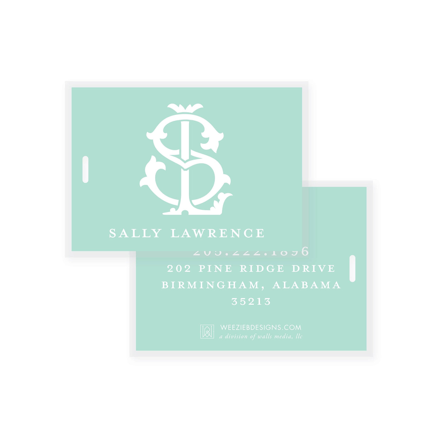 Weezie B. Designs | 2 Letter Intertwine On Seafoam Bag Tag