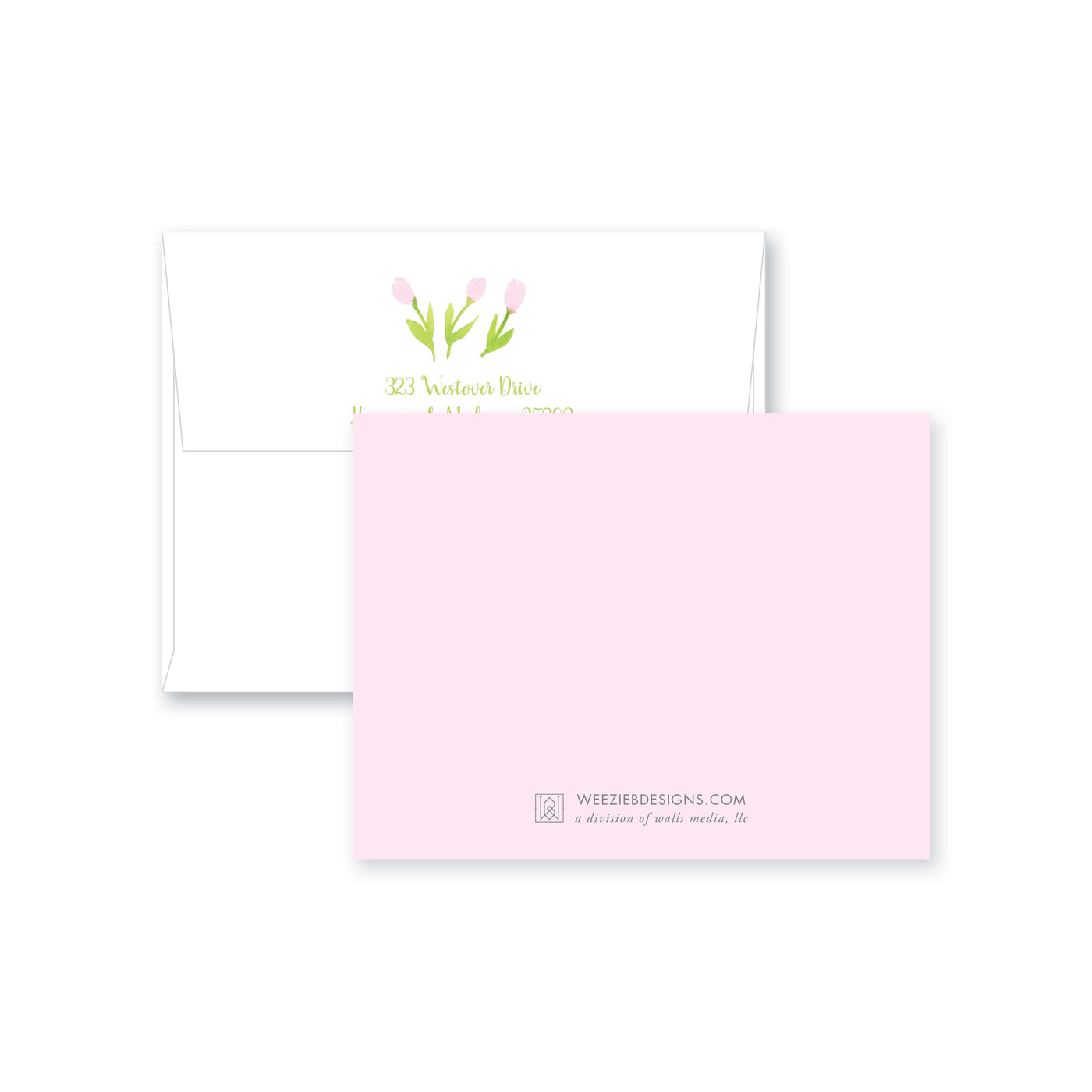 Weezie B. Designs | Garden of Tulips Personalized Flat Note card