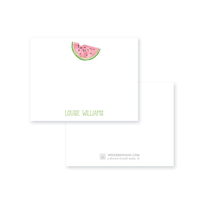 Weezie B. Designs | Watercolor Watermelon Personalized Flat Note Card