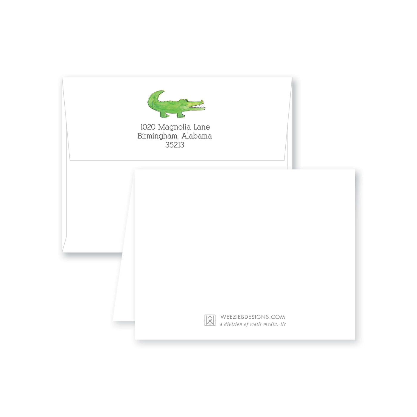 Weezie B. Designs | Watercolor Alligator Personalized Folded Note Card