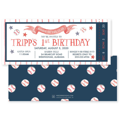 Weezie B. Designs | Baseball - Rookie of the Year Birthday Invitation