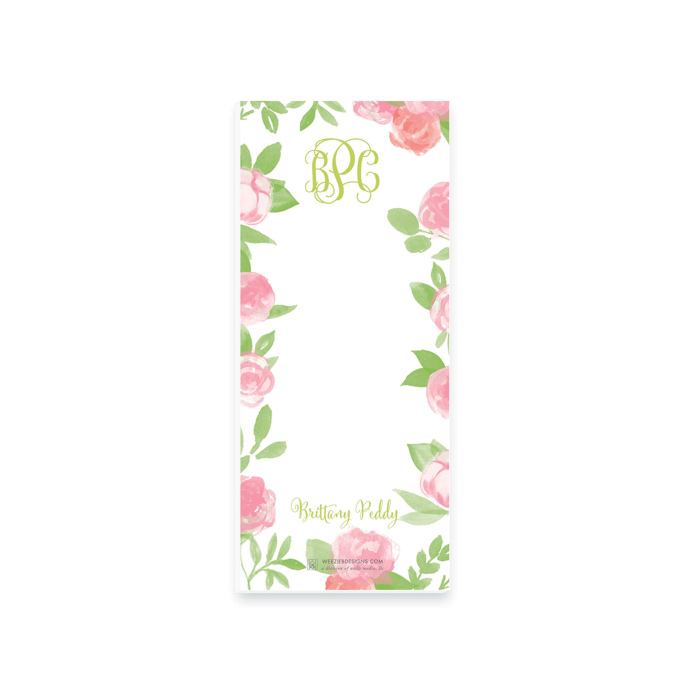 Weezie B. Designs | Garden of Peonies Personalized Notepad