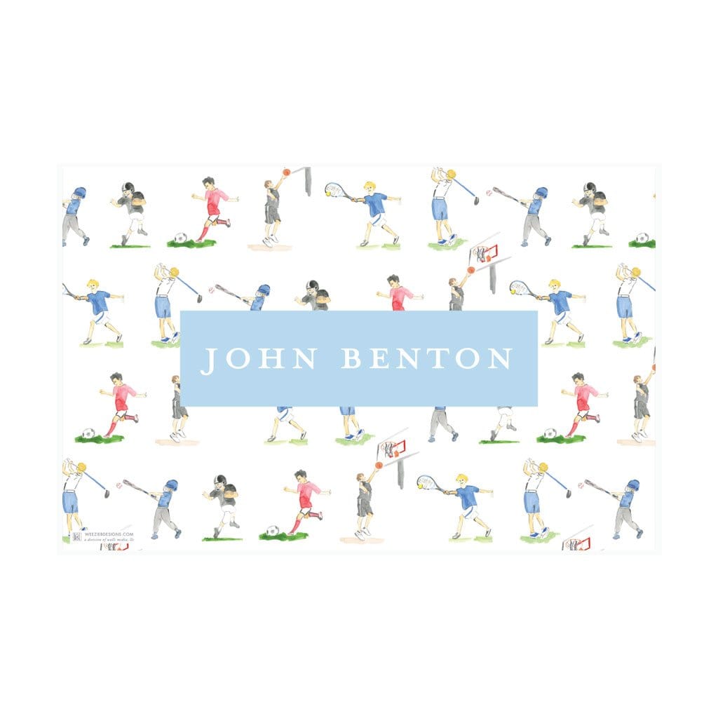 Weezie B. Designs | Watercolor Sports Players - Stripes Placemat