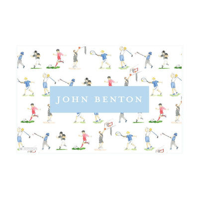 Weezie B. Designs | Watercolor Sports Players - Stripes Placemat