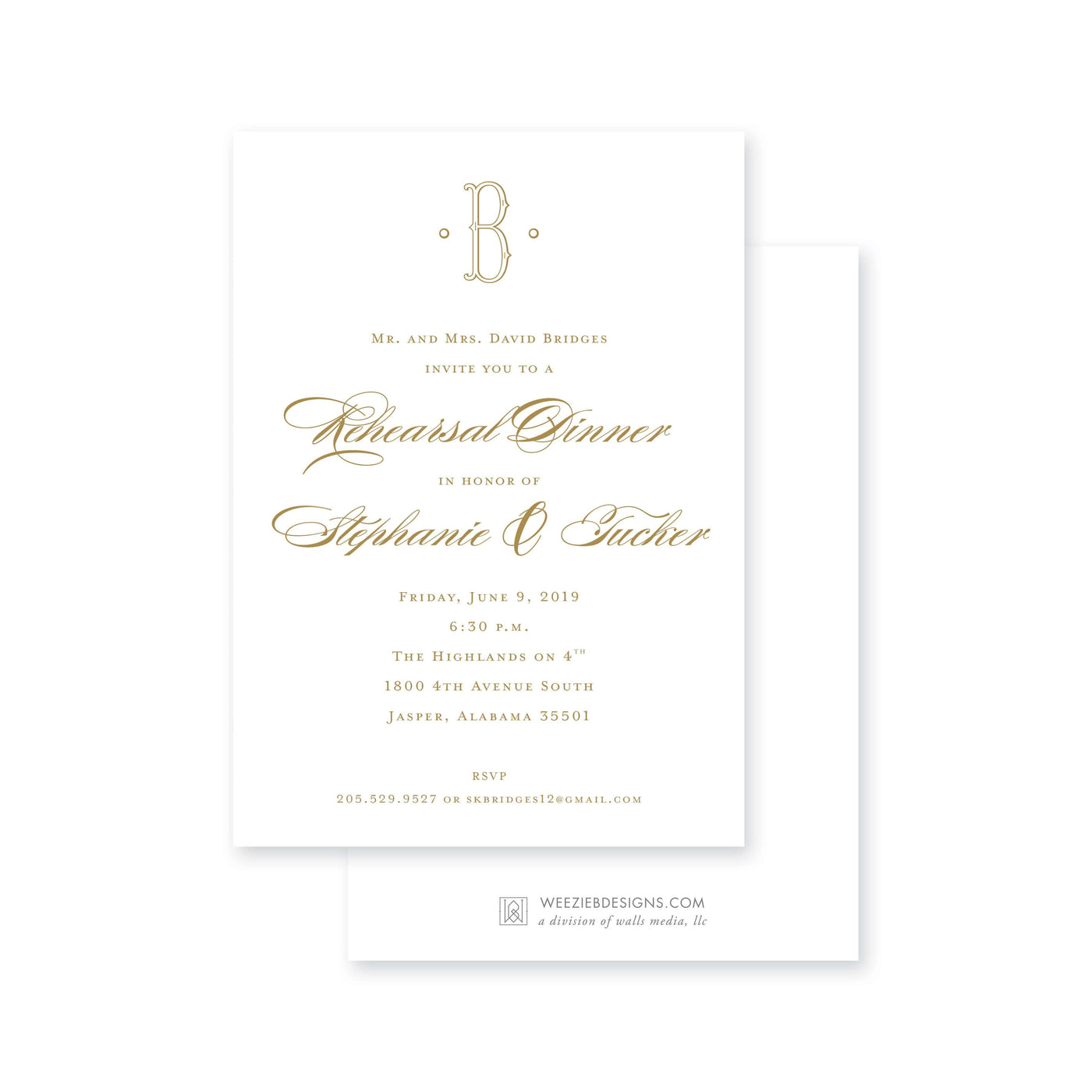 Weezie B. Designs | Simple & Chic Rehearsal Dinner Invitation