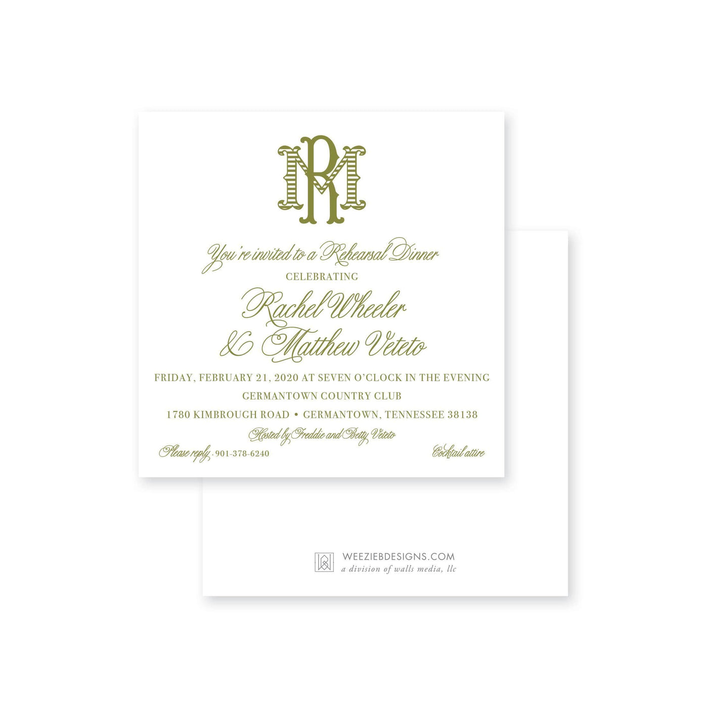 Weezie B. Designs | Elegant Yet Simple Rehearsal Dinner Invitation