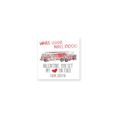 Weezie B. & Sally C. | Watercolor Firetruck Valentine's Day Stickers