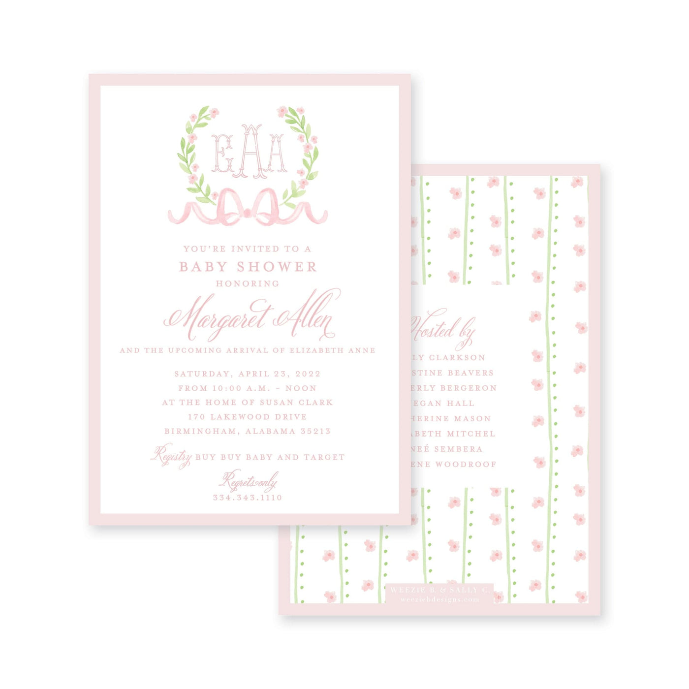 Sweet Watercolor Wreath and Bow Baby Shower