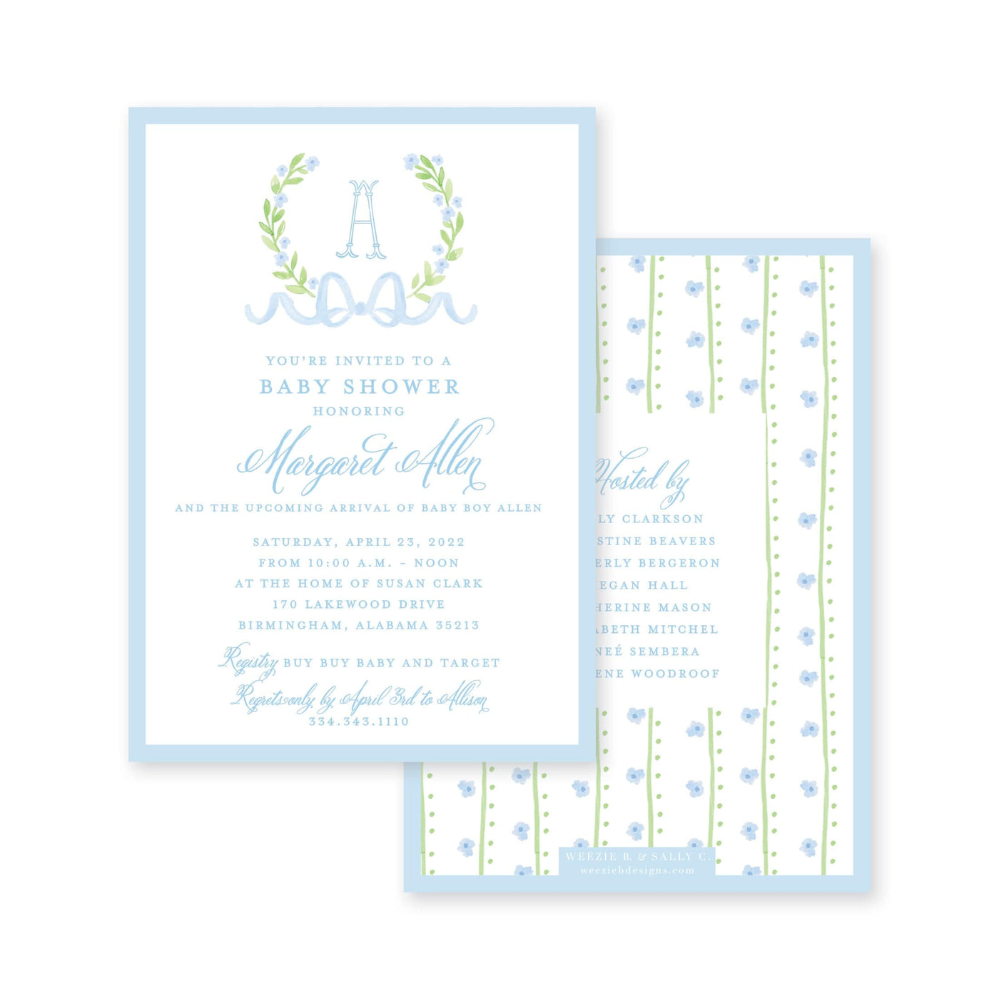 Sweet Watercolor Wreath and Bow Baby Shower